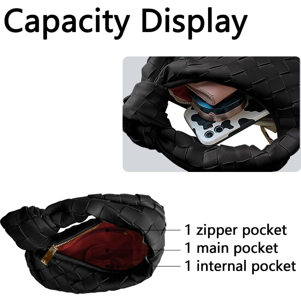 Small Knotted Hobo Bag for Women Fashion Dumpling Top Handle Handbag Soft PU Leather Purses 2025 Black