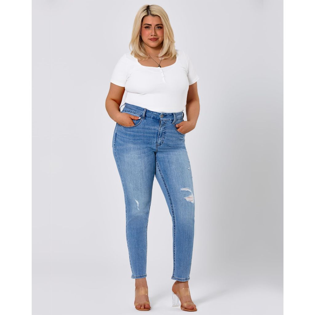 POTADY Womens Plus Size Ripped Skinny Jeans Stretchy High Waisted Ankle Jean, Indigo, 20