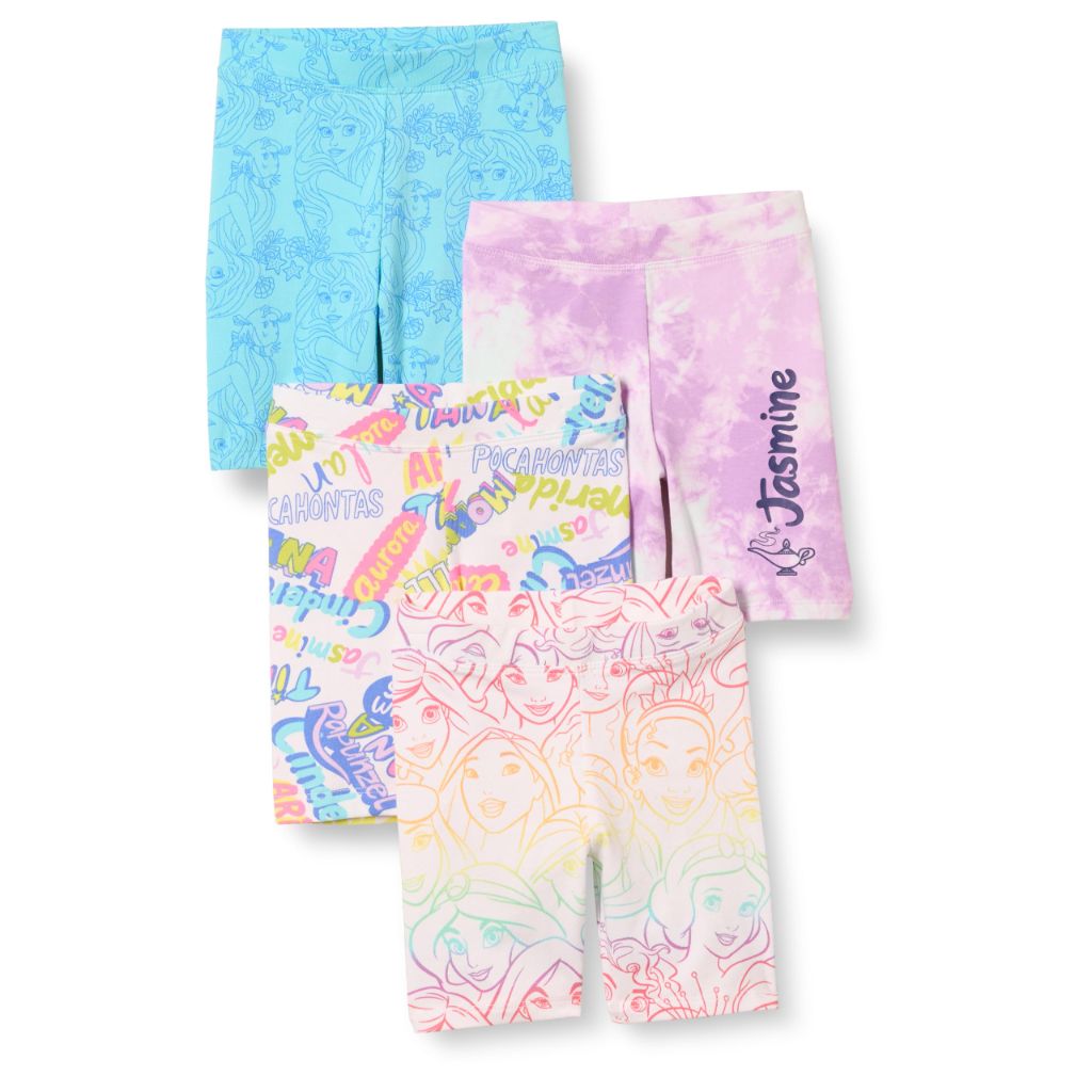Amazon Essentials Girls' Bike Shorts - Pack of 4, Princess/Scribble, X-Small