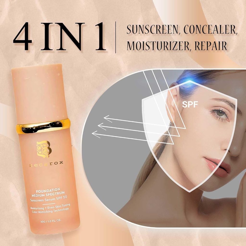 4 in 1 Color Changing Foundation Liquid, Hydrating Medium full coverage concealer with, SPF 50+ (1PCS)