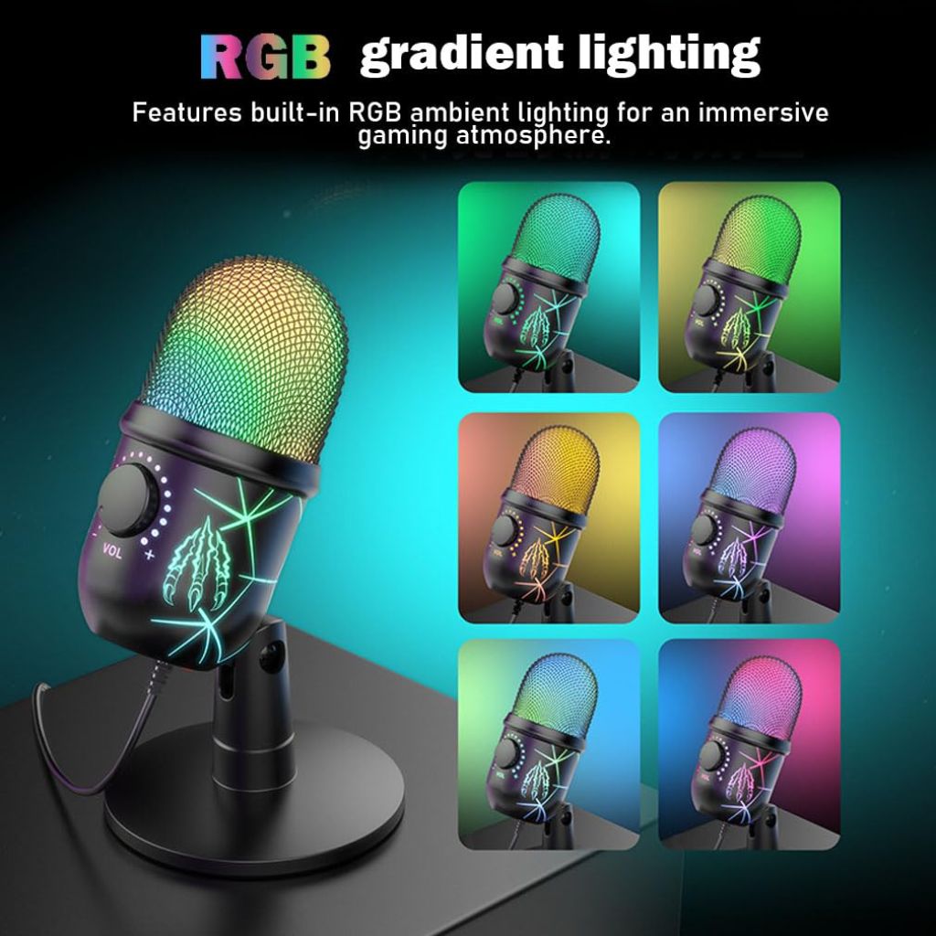 Laoban USB Microphone with RGB Lighting, Plug & Play, Noise Cancellation
