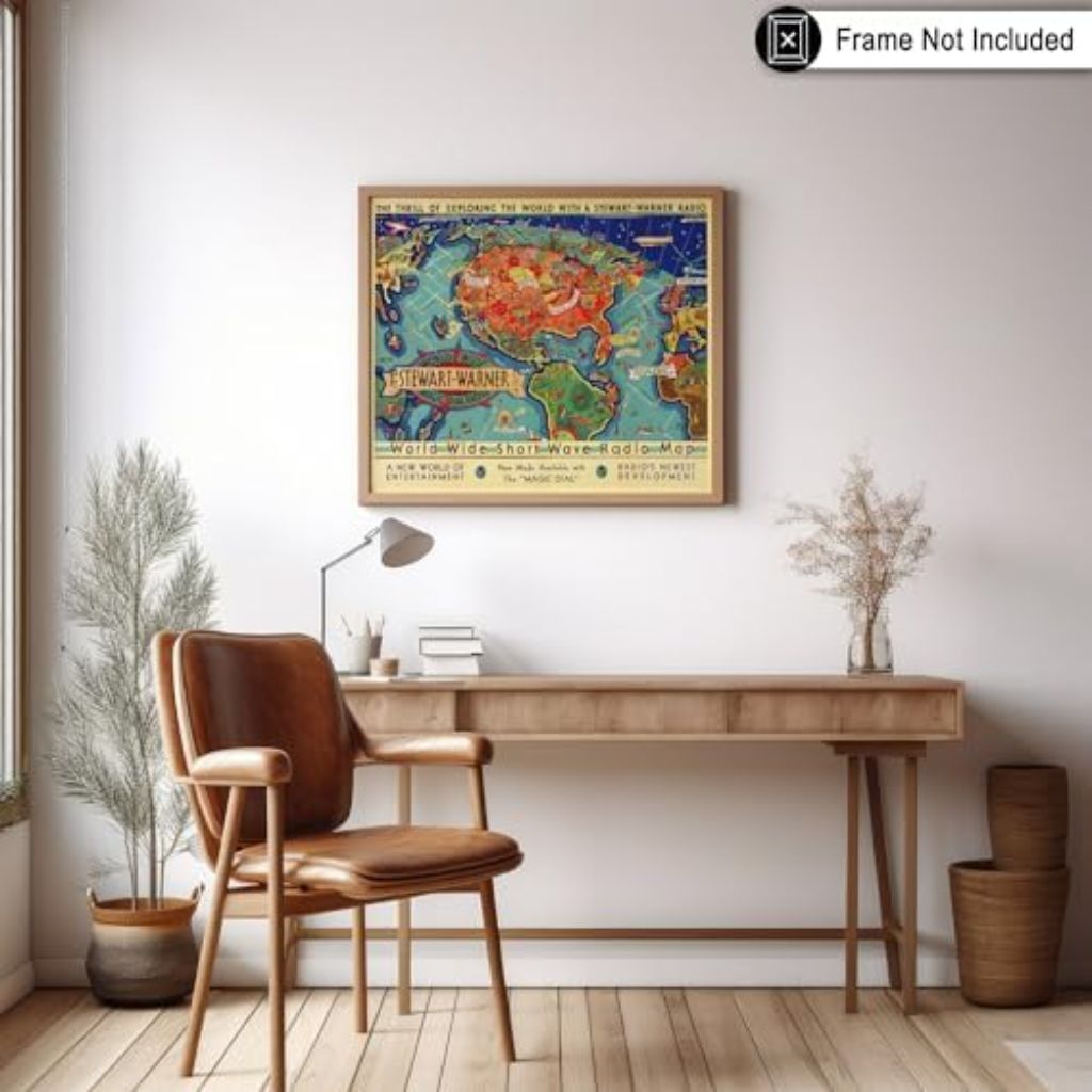 Poster Master Vintage Worldwide Short Wave Radio Map Print - 8x10 UNFRAMED Wall Art