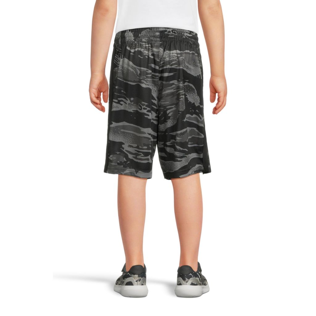 adidas Boys' AOP Tiger Camo 3-Stripe Shorts - Black, 2T