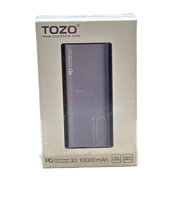 TOZO PB3 10000mAh Portable Power Bank Charger with USB-C Input/Output - Gray