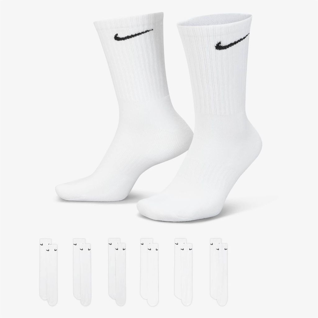NIKE Unisex Performance Cushion Crew Socks, (6 Pairs) White/Black - size Medium