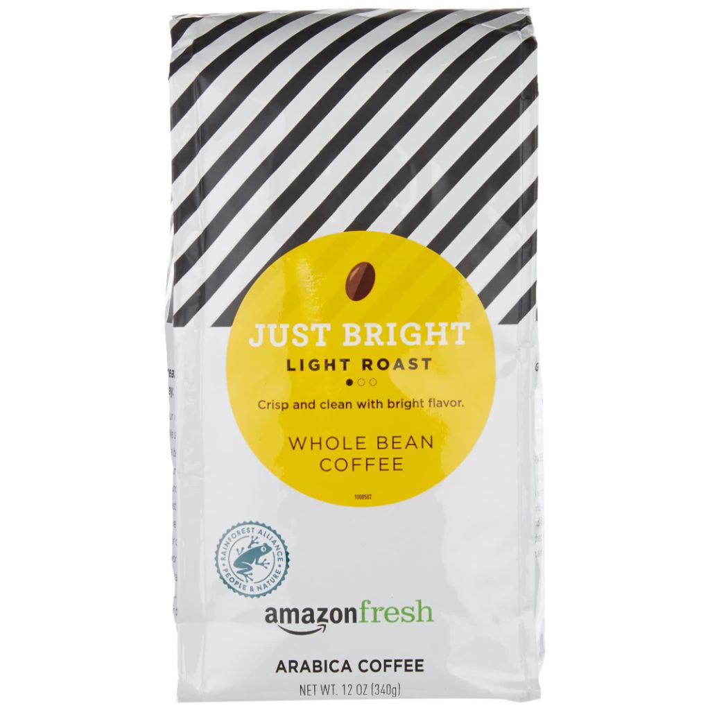 Amazon Fresh, Just Bright Whole Bean Coffee, Light Roast, 12 Oz