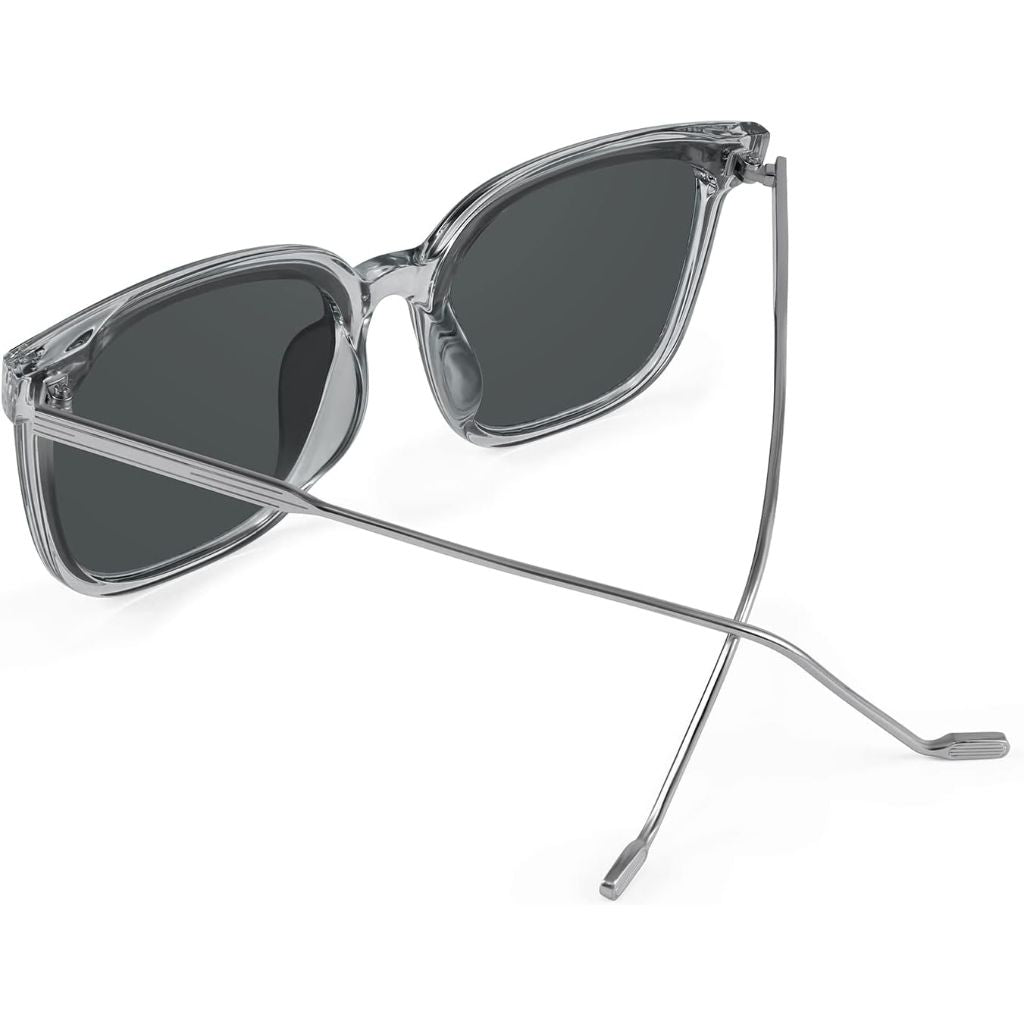 Adult's Classic Oversized Square Sunglasses - Transparent/Metal Frame, Gray Lens (B2886)