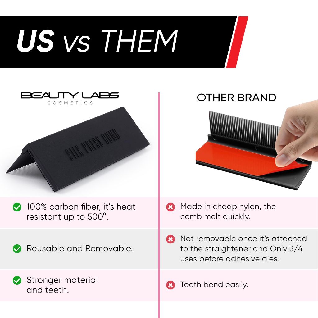 BEAUTY LABS COSMETICS Hair Straightener Comb Removable Flat Iron Comb Attachment Clip On, Carbon Fiber (BLACK)