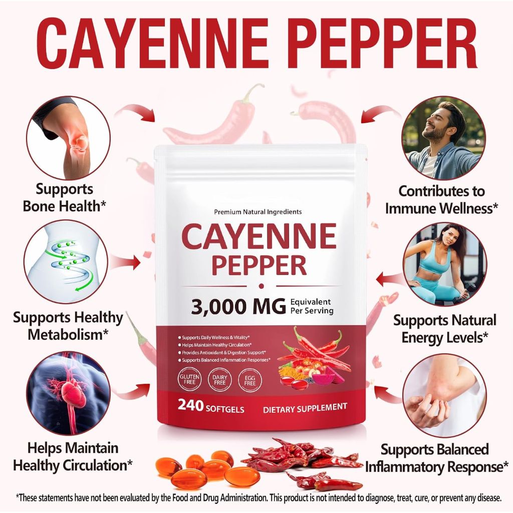 Premium Cayenne Pepper Capsules with Turmeric Curcumin & Beet Root Extract | (240 Count)