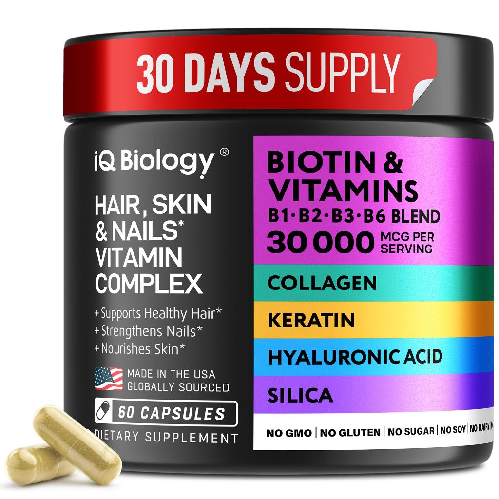 Biotin for Hair Growth Women & Men with Keratin, Collagen Complex 30000 mcg - 60 Pills