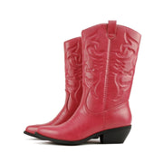 Soda “Rodeo” Women's Knee-High Western Cowboy Boots (A-red Pu, WIDE, 6.5)