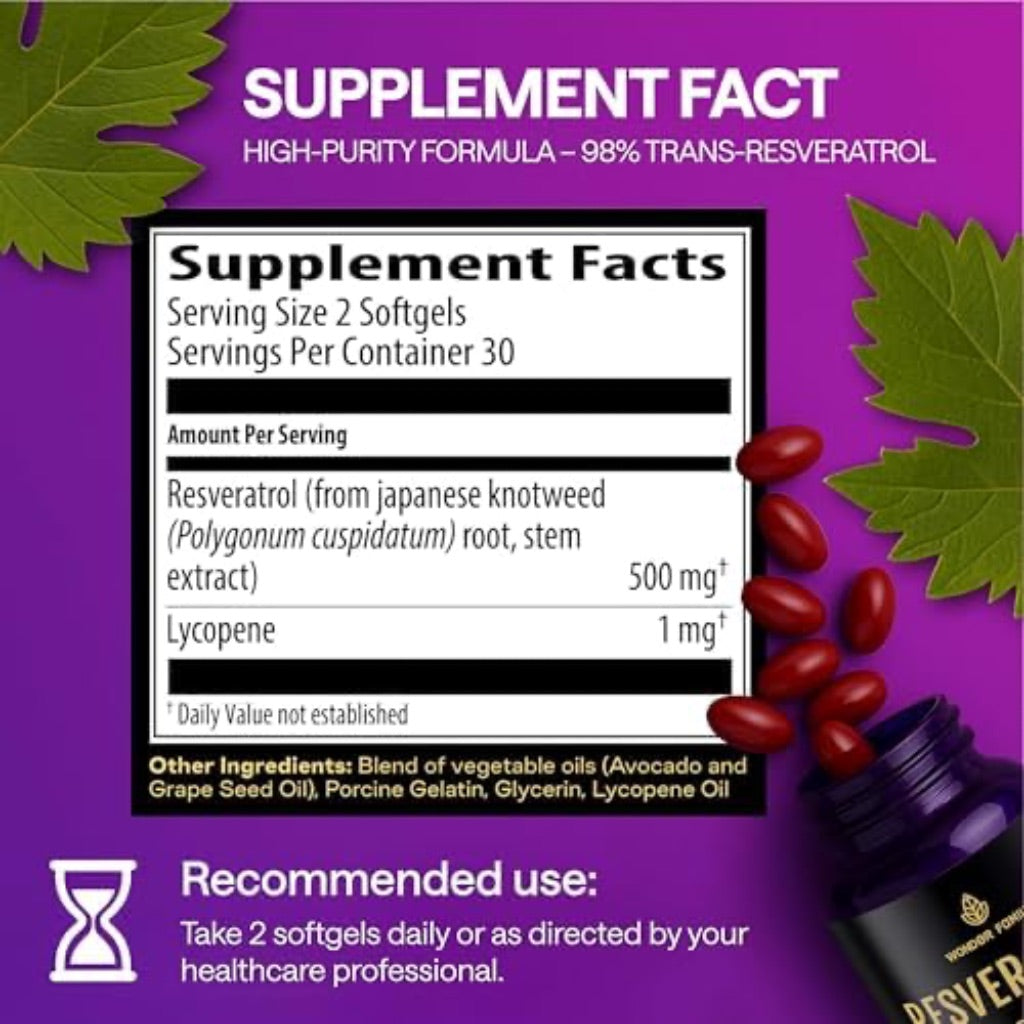 Resveratrol 500mg, 98% Trans Resveratrol 1000mg Organic Complex