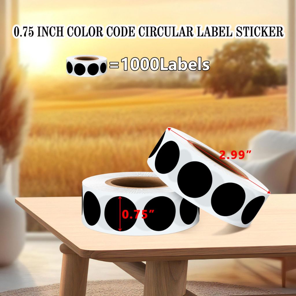 PARLAIM 3/4 Inch Circle Sticker Labels,1000 Stickers Adhesive Round Color Coding Circle Dots Label (Black)