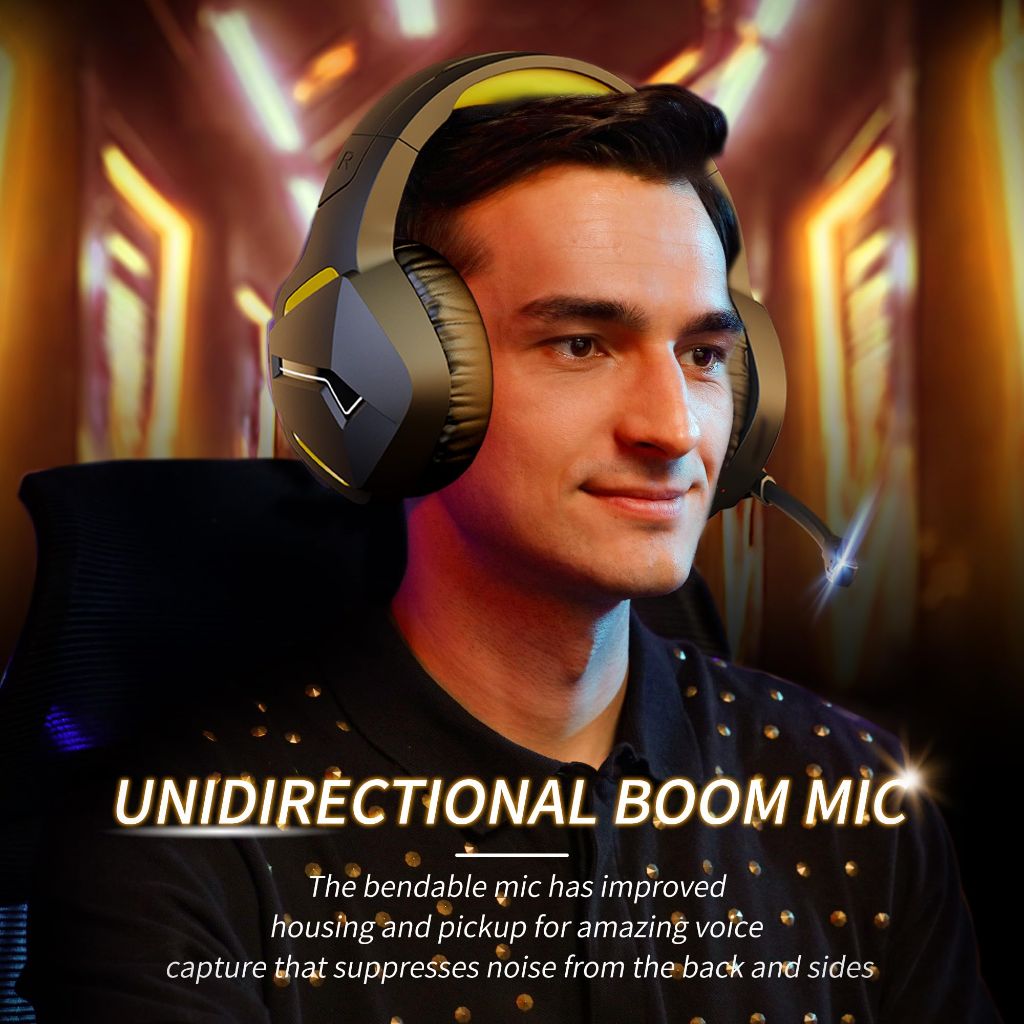BINNUNE 2.4GHz Wireless Gaming Headset, Bluetooth 5.3 Gaming Headphones with Noise Canceling Mic, 120H Ultra-Long Battery, 50mm Drivers, Multi-Platform for PC / PS5 /PS4/ Switch/Mobile, Yellow