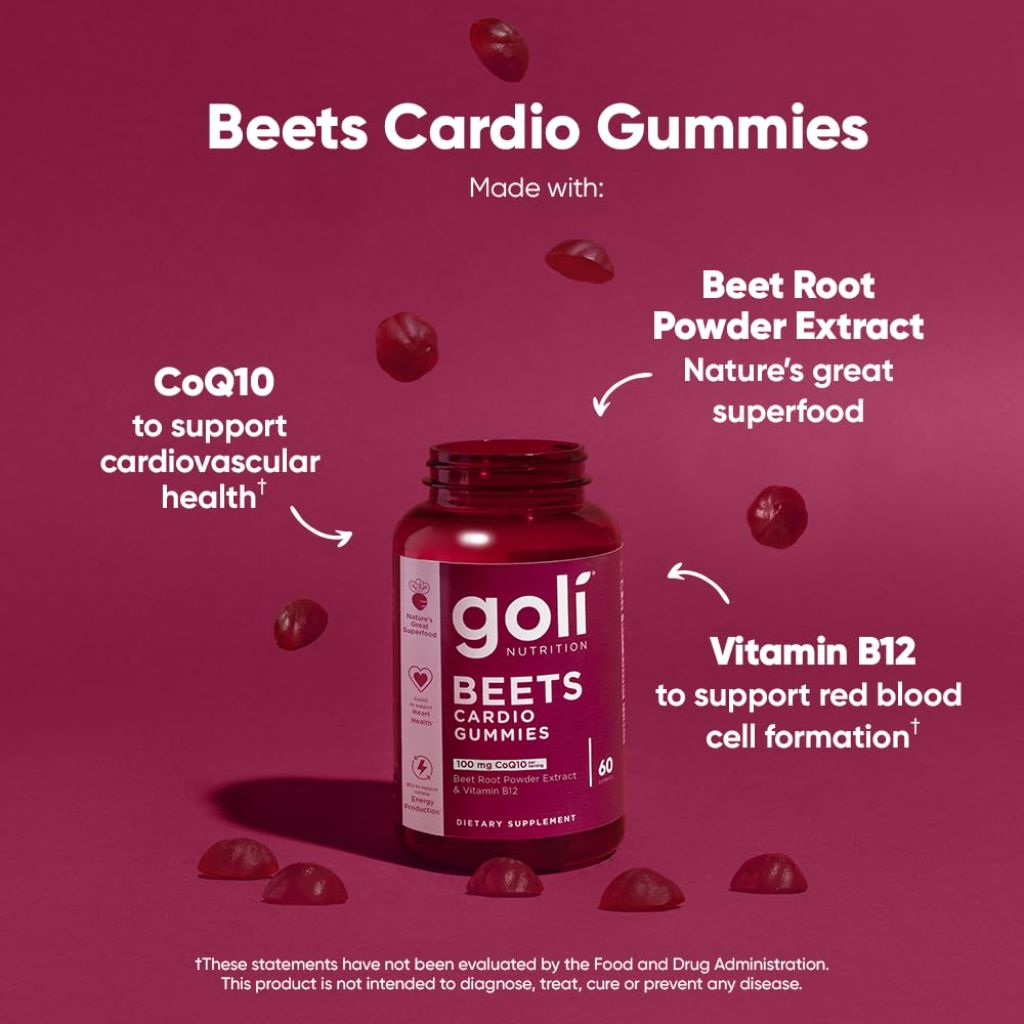 Goli Nutritional Supplement, Beets Cardio Gummy, 180 Count(3 Pack of 60), 100mg CoQ10 & Beet Root Extract