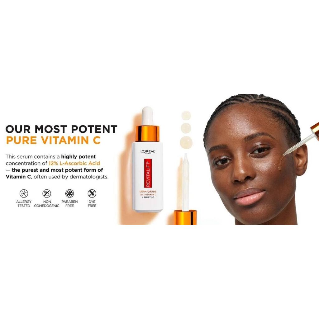 L'Oreal Paris Revitalift Derm Intensives Derm Grade 12% Vitamin C + E + Salicylic Serum, 1.0 Fl. Oz., 0.32 pounds