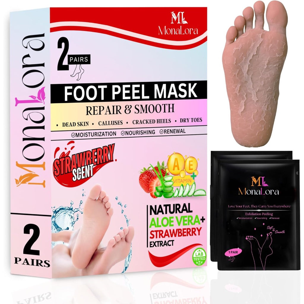 Foot Peel Mask for Dry, Cracked Heels – Exfoliating Callus Remover with Natural Fruit Extracts – Baby Soft Feet in 1 Week – 2 Packs | Strawberry Scent