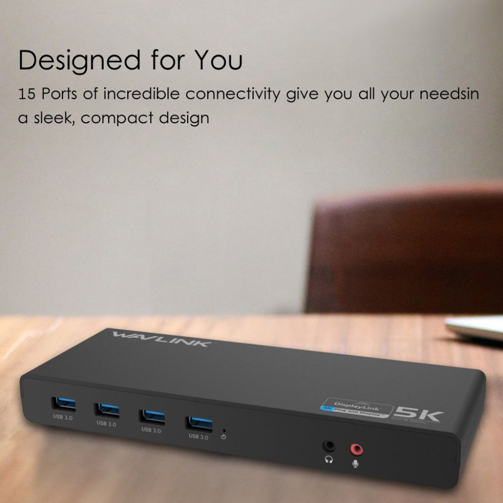 WAVLINK Laptop Docking Station Stand USB-C Ultra 5K for Dual Monitors (WL-UG69DK1)