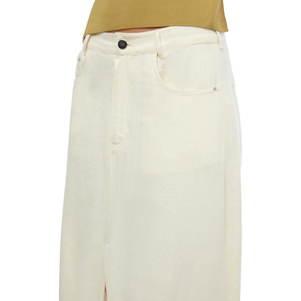 SZ M, WEWOREWHAT-Front Slit Skirt-Linen Blend-Antique White