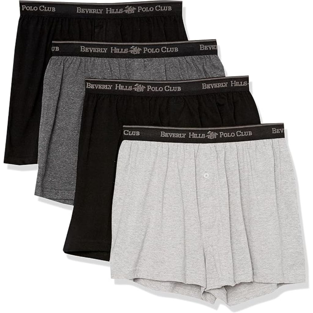 Beverly Hills Polo Club Men's Knit Boxer Shorts - Black/Gray, XL (4 Pair)