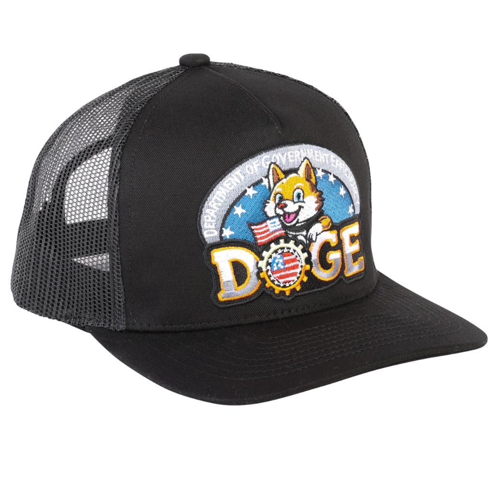Official Doge Trucker Hat – Black Mesh Hat for Elon Fans, Crypto Bros & Government Reformers