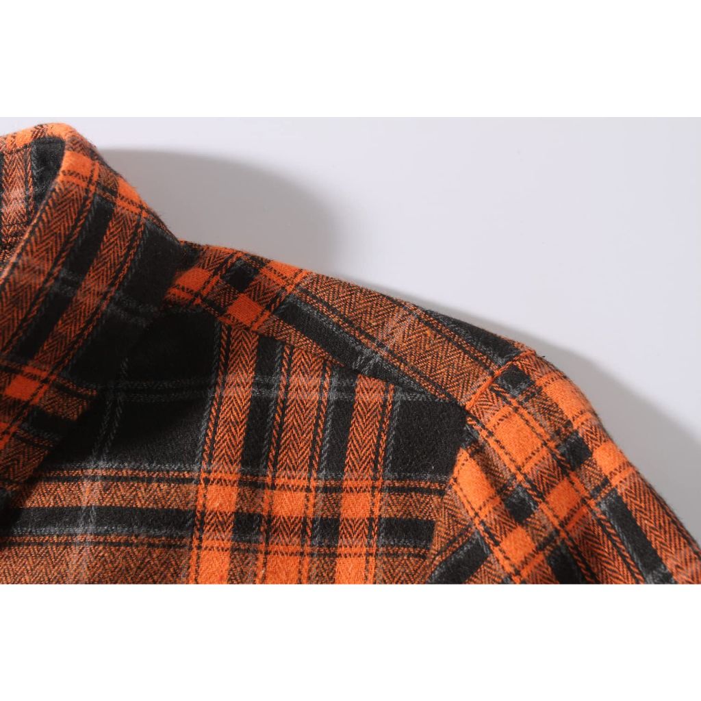 SSLR Women's Long Sleeve Button Down Flannel Shirt - Orange/Black, 3XL