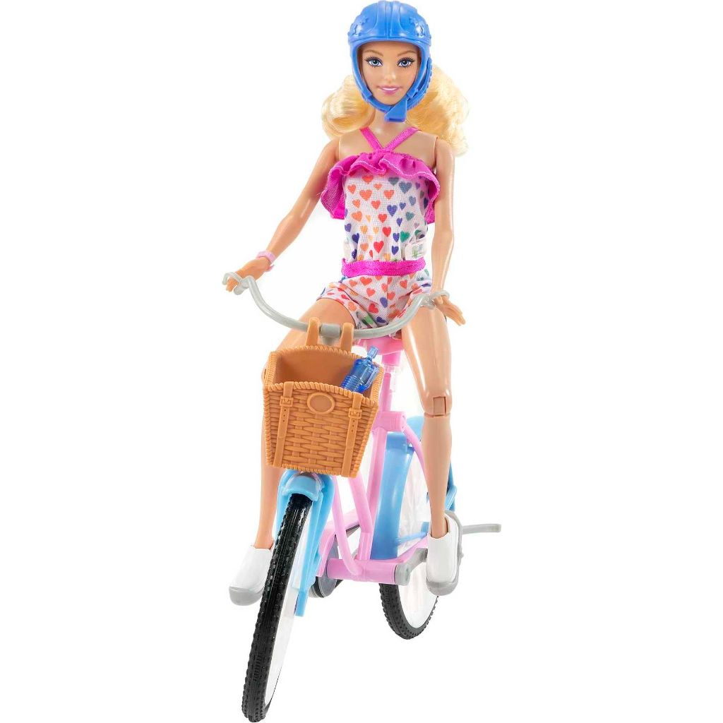 Barbie Doll and Bike Playset with Doll (11.5 in, Blonde), Bicycle with Rolling Wheels & Water Bottle Accessory