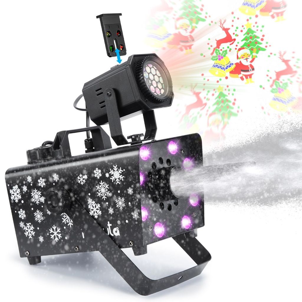 Hakuta Upgraded 800W Snow Machine with 8 LED RGB Lights, LED Projection, and 2 Wireless Remotes