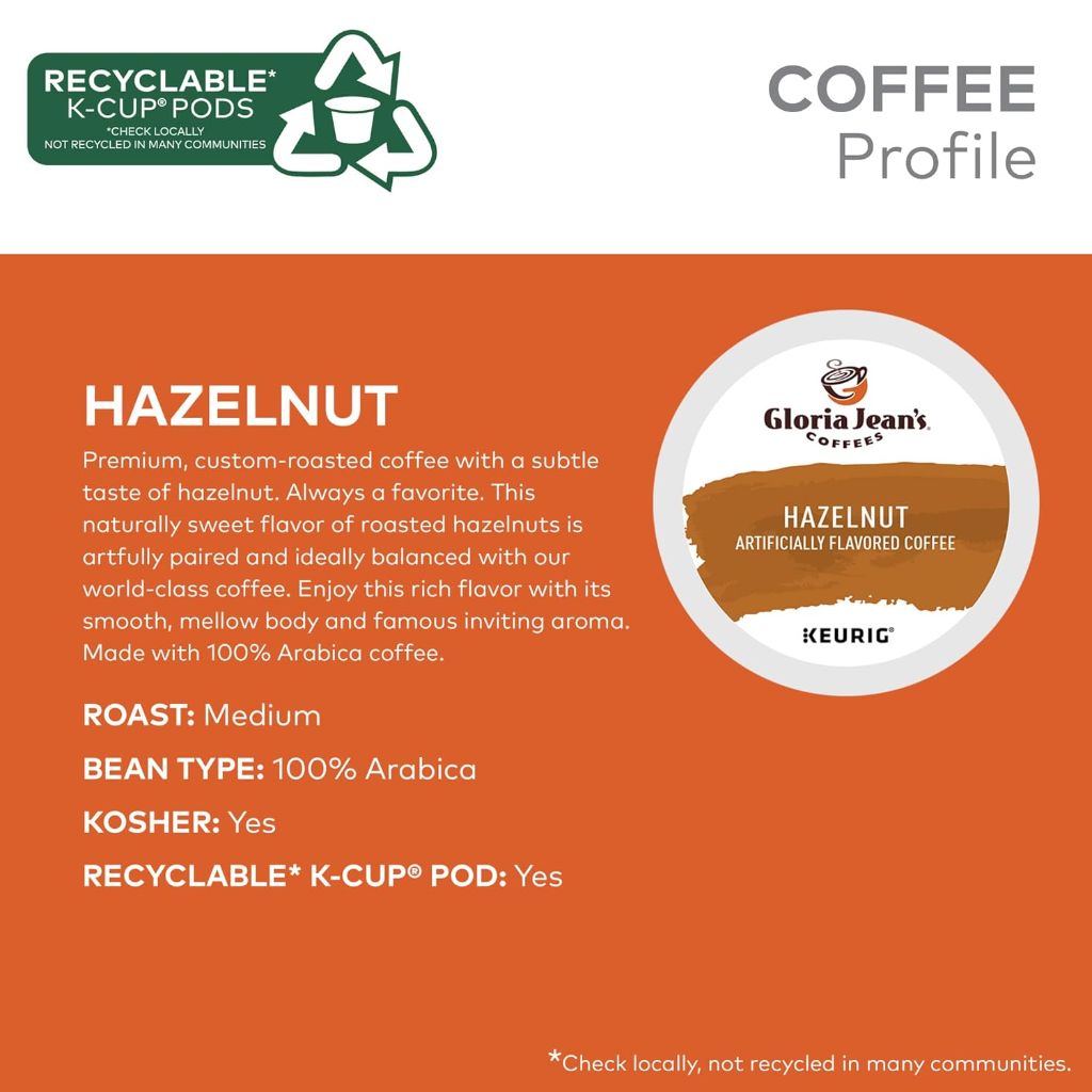 Gloria Jean's Medium Roast Hazelnut Keurig K-Cup Coffee Pods, 60ct