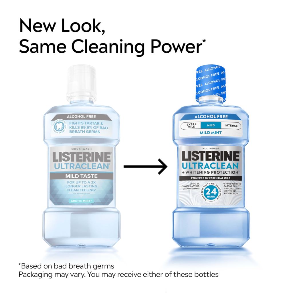 Listerine Ultraclean Alcohol-Free Mild Mouthwash + Whitening Protection, Fresh Breath. Mild Arctic Mint Flavor, 1L