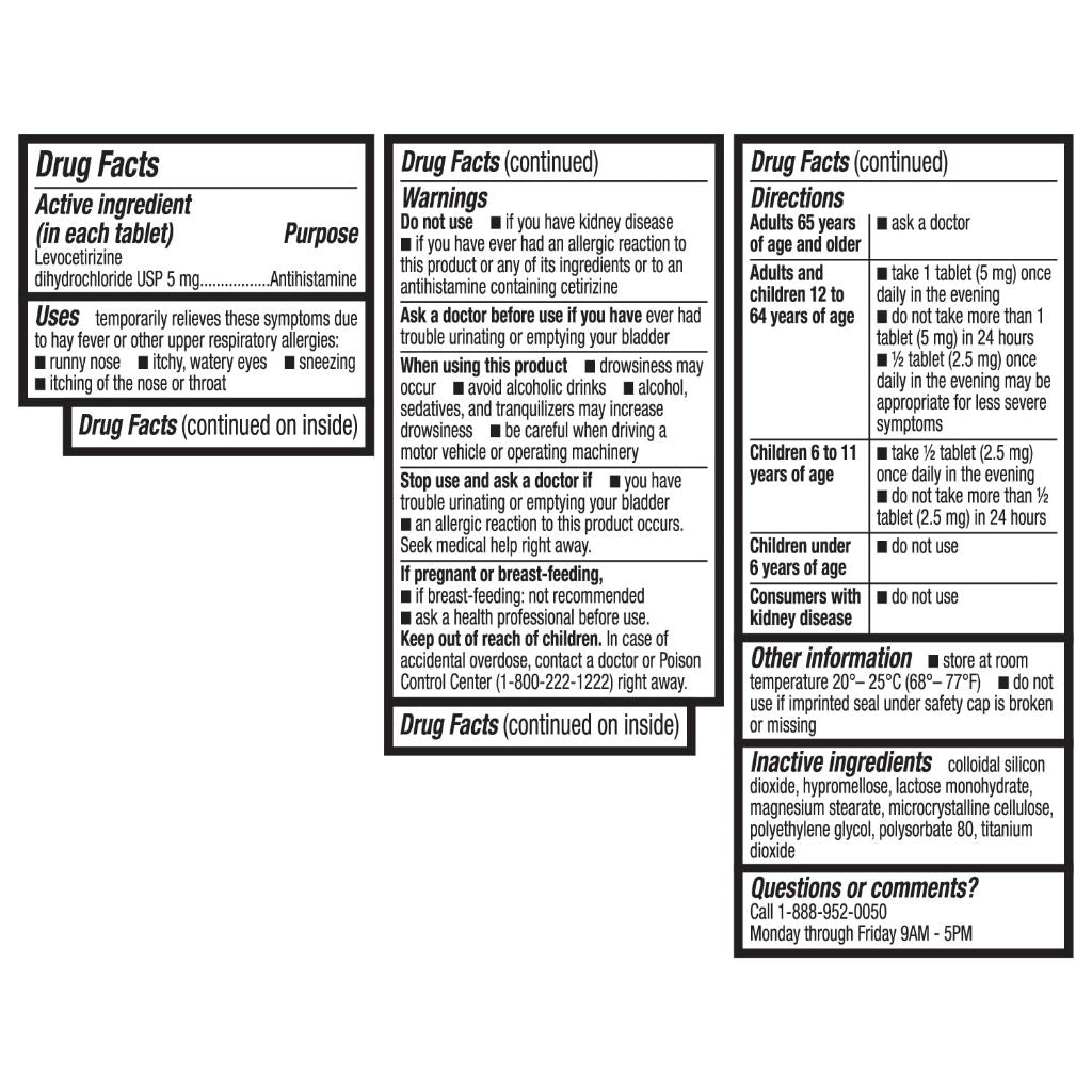 HealthA2Z® Allergy Relief, Levocetirizine Dihydrochloride 5mg, Dye Free Antihistamine, 24 Hours Relief from Sneezing, Runny Nose, Itchy Nose and Eyes (60 Counts)