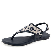 Aerosoles Women's Conclusion Flat Sandal, Natural/Navy Floral Embroidered Linen - size 12M