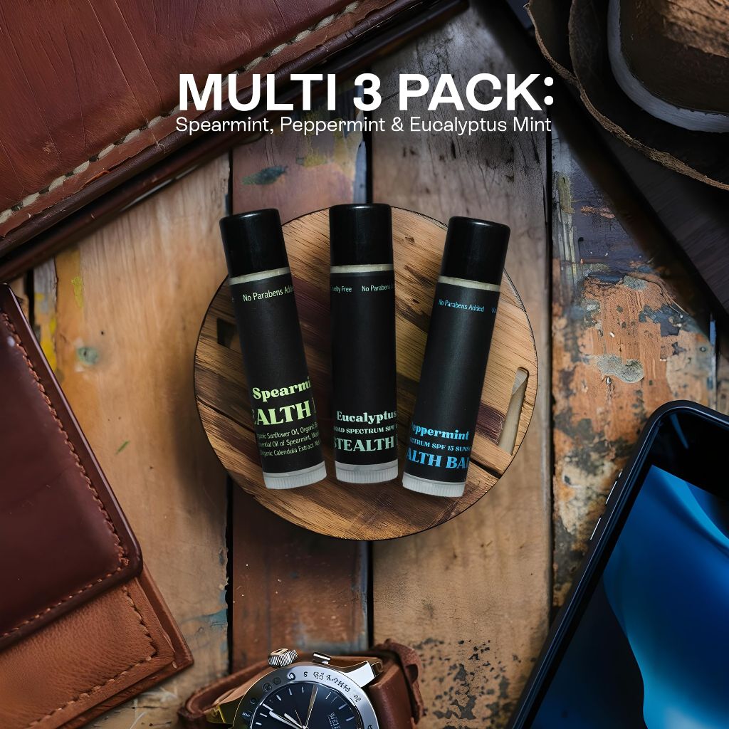 Stealth Balms Men's Organic Mint Lip Balm - SPF 15 Sun Protection - 3 Pack