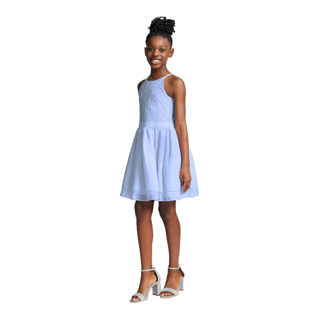 Calvin Klein Girls' Sleeveless Dress, Back Zip Closure, Light Blue Lace, SZ 14