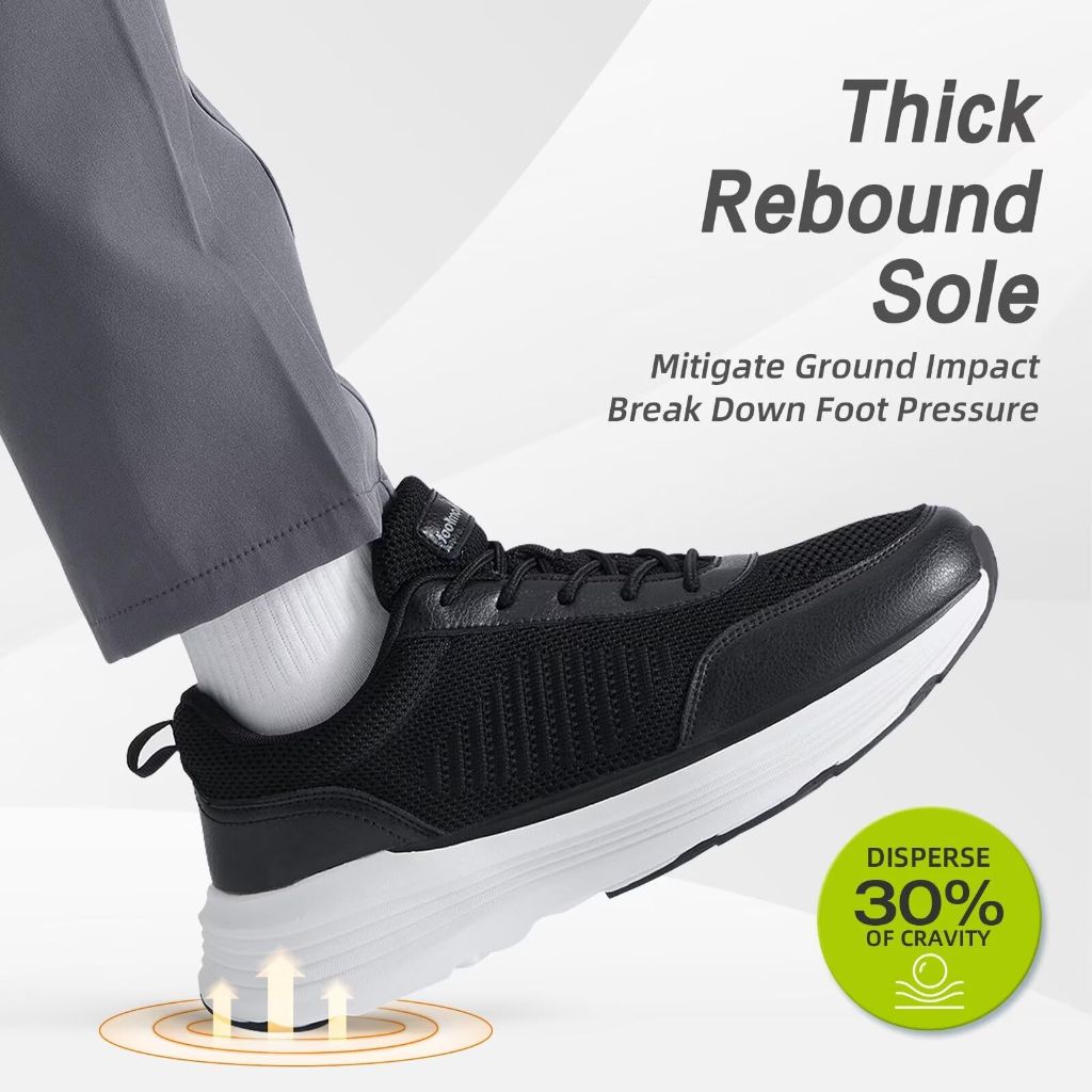 Men's Orthopedic Fashion Sneakers with Arch Support: Adjustable Walking Shoes Black Size 9