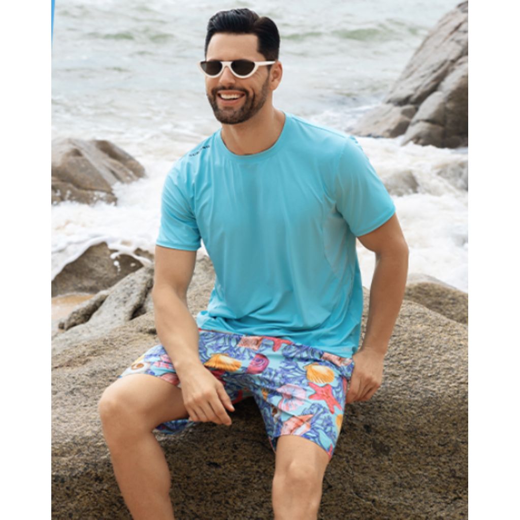 Angel Season Men's Swim Shirt  UPF 50, Quick Dry, Aqua Blue, SZ S