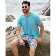 Angel Season Men's Swim Shirt  UPF 50, Quick Dry, Aqua Blue, SZ S