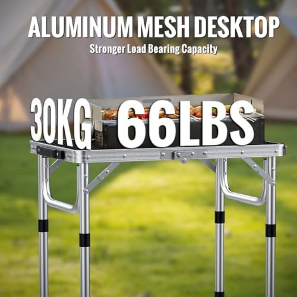 GARLLEN 3 Adjustable Height Folding Camping Table with Heat-Resistant Mesh Tabletop, 22.8" L x 15.7" W