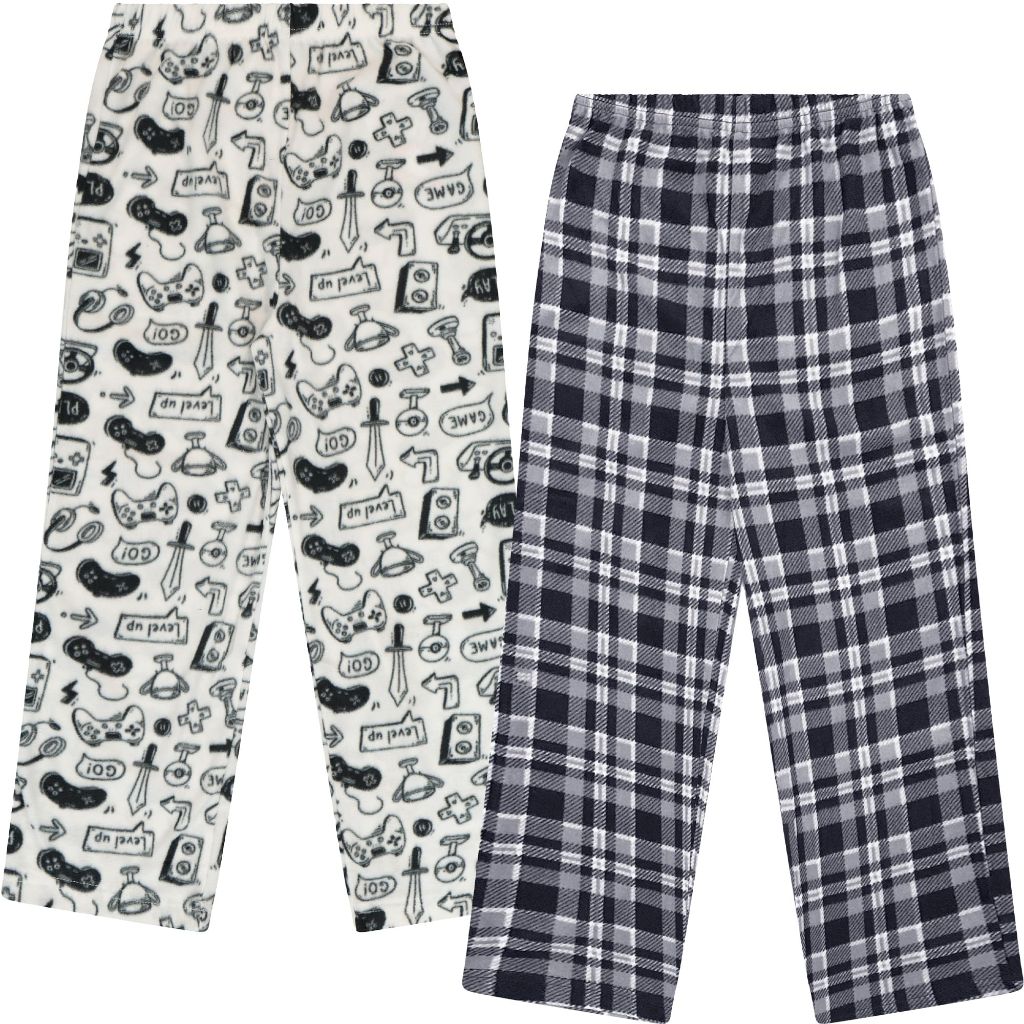 SZ L 10/12, Mad Dog Boys Pajama Pants for Kids - 2PK Set | Black  Buffalo Plaid/Camo