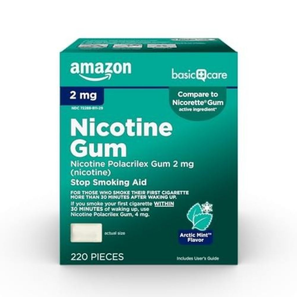 Amazon Basic Care Uncoated Nicotine Polacrilex Gum 2 Mg (nicotine), Mint Flavored, Stop Smoking Aid, 220 Count (Packaging May Vary)