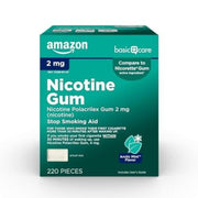 Amazon Basic Care Uncoated Nicotine Polacrilex Gum 2 Mg (nicotine), Mint Flavored, Stop Smoking Aid, 220 Count (Packaging May Vary)