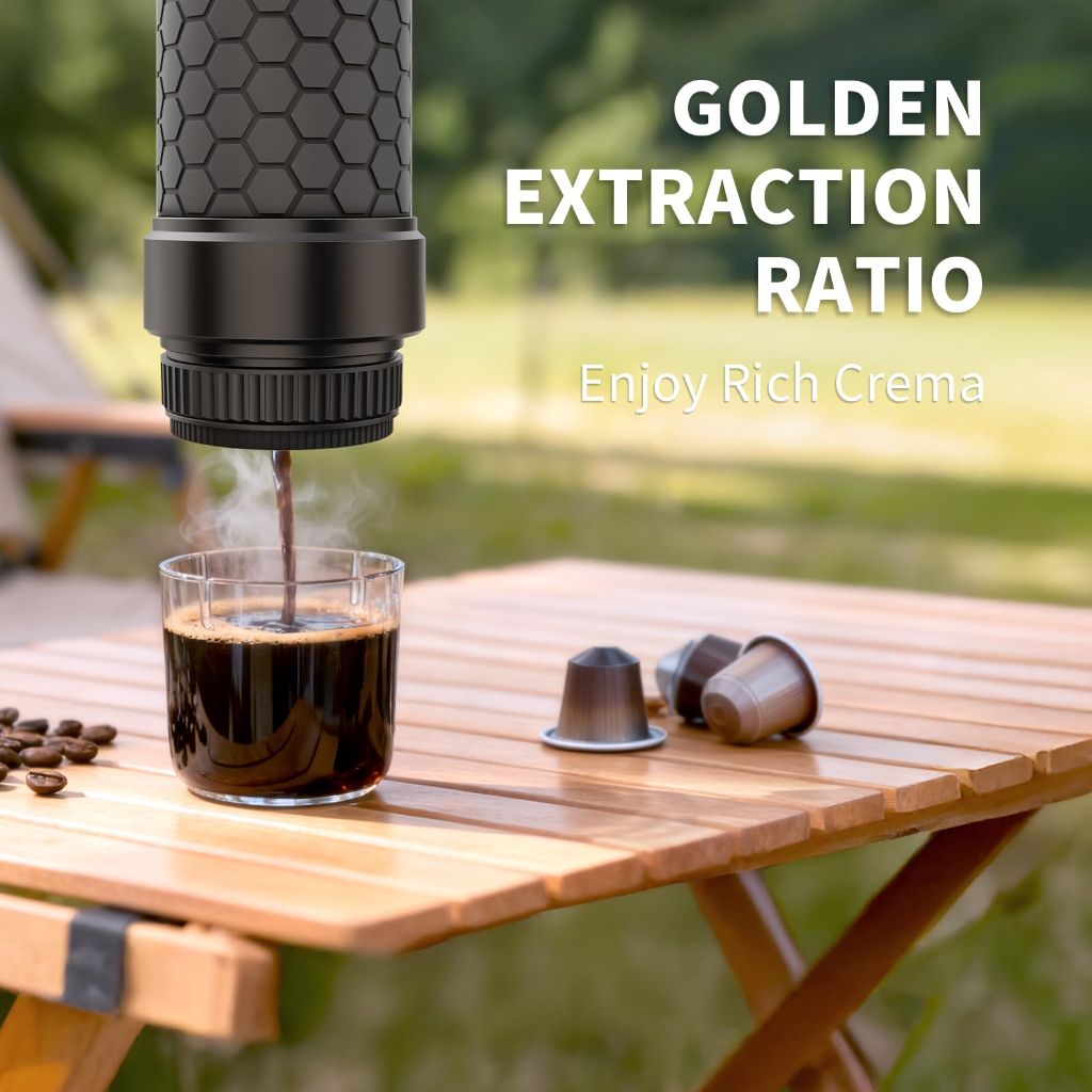 HOBCYCLE Manual Espresso Machine, 15 Bar Portable Coffee Maker for Ground Coffee and NS Capsules, 4-in-1 Brewing for Espresso Drip Cold Brew, Foldable for Travel Camping Office