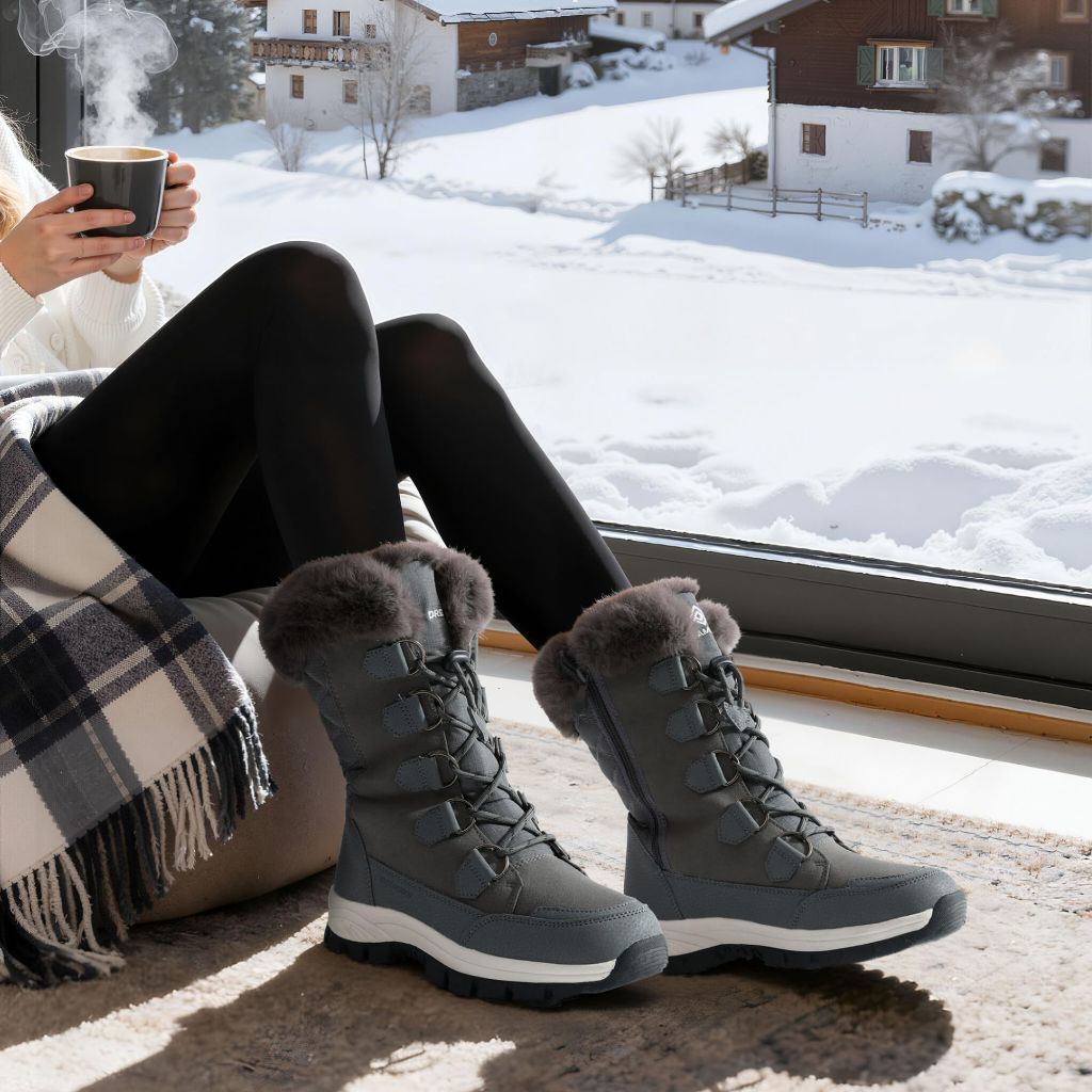 DREAM PAIRS Women's Waterproof Winter Snow Boots, Dark/Grey - Size 6.5