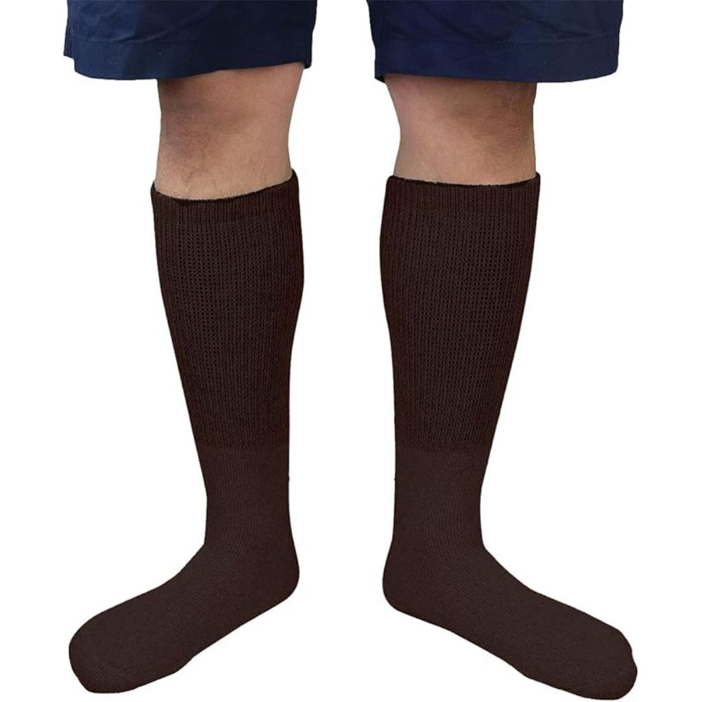 Falari 6-Pack Physicians Approved Diabetic Crew Socks Loose Fit Top Help Blood Circulation (13-15, Brown)