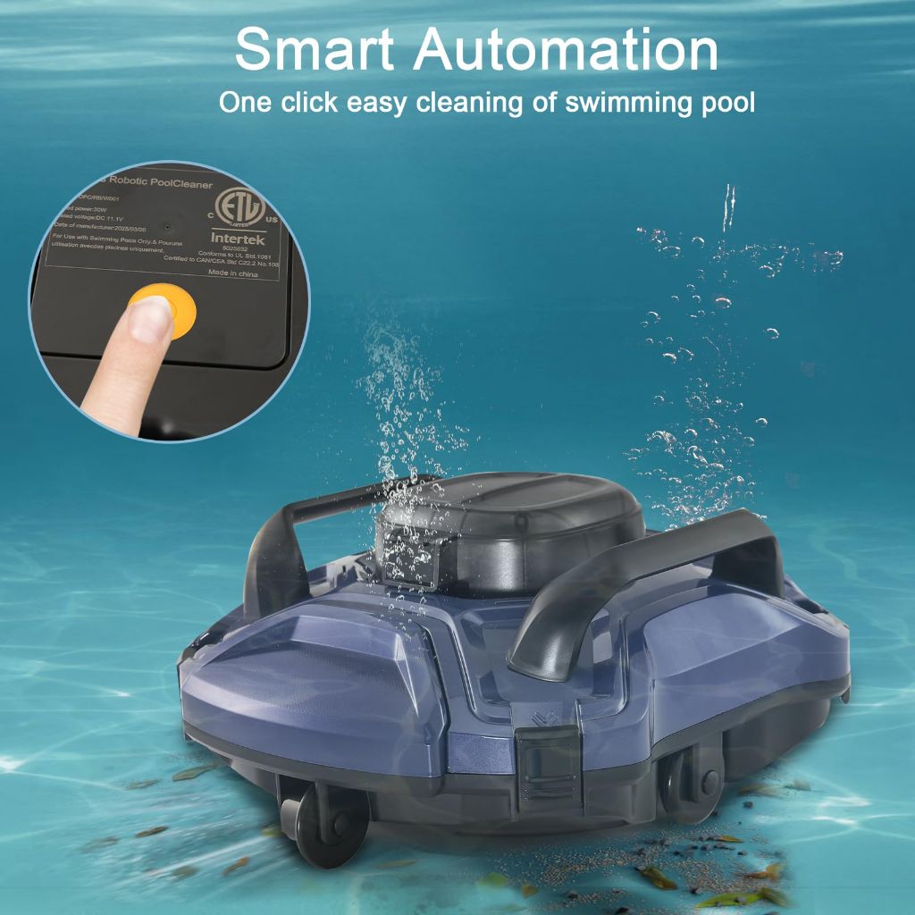 Uoark Cordless Robotic Pool Cleaner, Dual-Motor, Self-Parking, for Above/In Ground Swimming Pools (Blue)