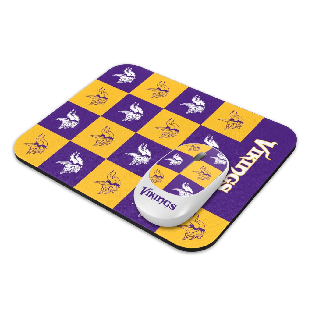SOAR NFL Wireless Mouse and Mouse Pad- Checkered, Minnesota Vikings