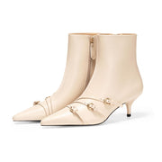 Coutgo Womens Buckle Strap Ankle Booties, Beige, Size 7.5