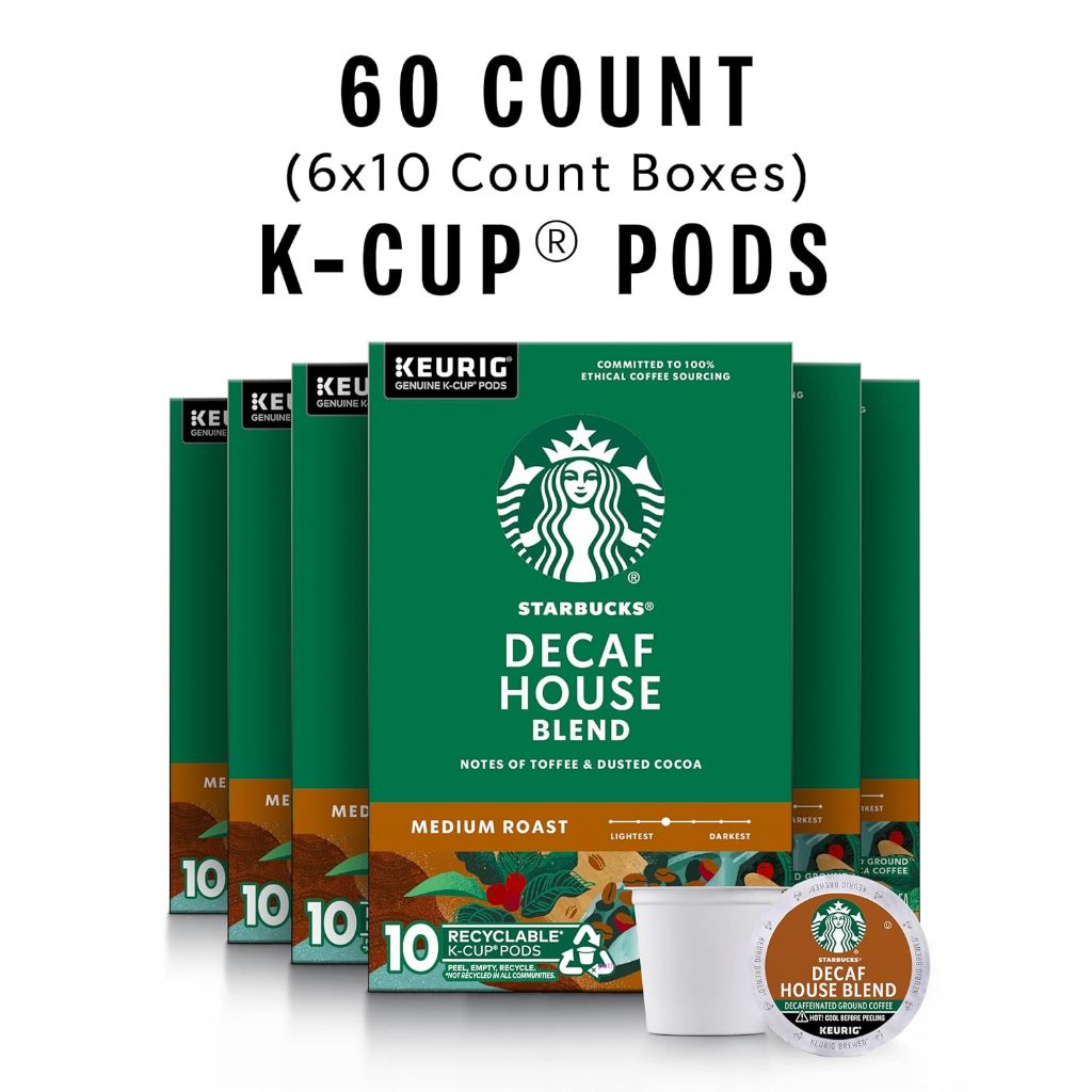 Starbucks Decaf House Blend Medium Roast Keurig K-Cup Coffee Pods, 60ct