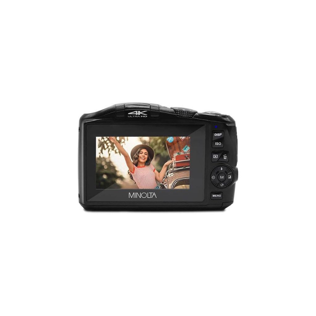 Minolta 64MP Digital Camera – 4K Ultra HD Video at 60FPS, 16x Digital Zoom, WiFi, CMOS Sensor, 3-inch LCD Display, Auto Exposure - Includes 32GB Memory Card, Rechargeable Battery (Black)