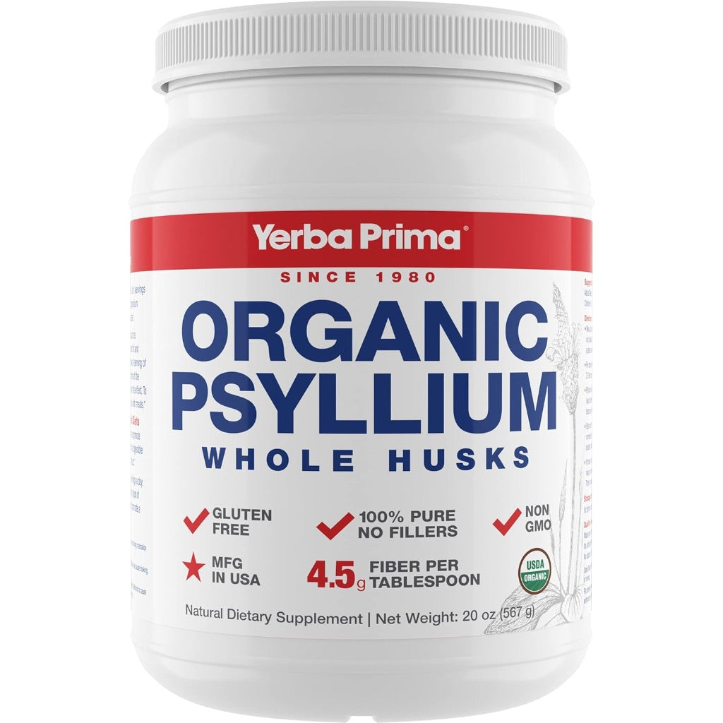 Yerba Prima Organic Psyllium Whole Husks Colon Cleanser - 20 oz - Natural Daily Dietary Fiber Supplement 20oz, Colon Cleanser, Regularity & Detox Cleansing Support, Gluten Free, Non GMO, Vegan